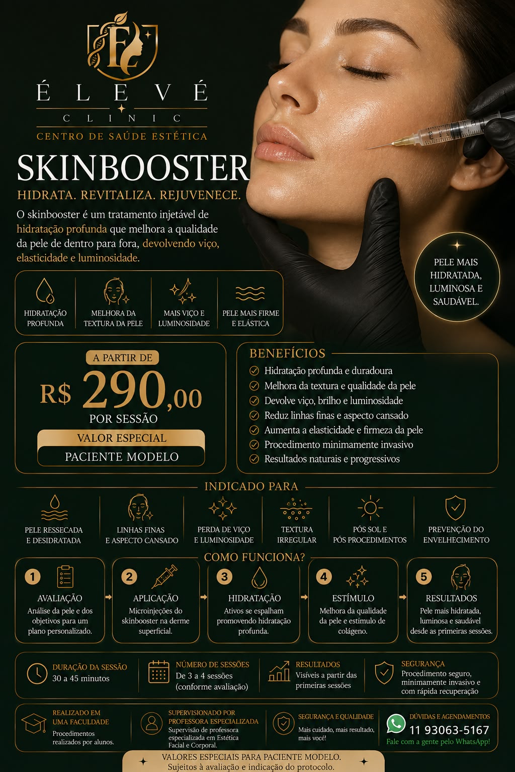 Tabela de valores para paciente-modelo de skinbooster na ÉLEVÉ Clinic